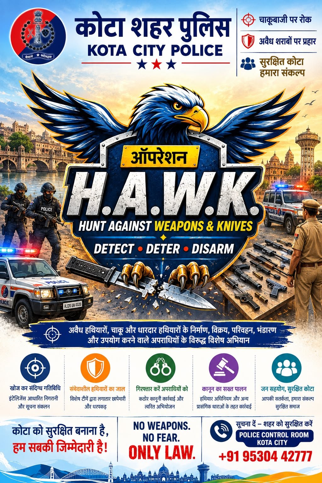 Kota Police Launches ‘Operation H.A.W.K.’ Against Knife Crime and Illegal Weapons